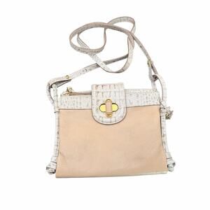 Brahmin Mojito Melbourne Croc Embossed Leather Crossbody Bag Beige and cream